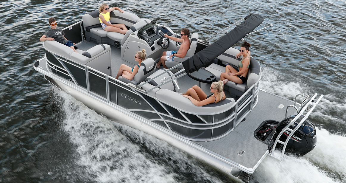 Group of people on a Sylvan pontoon boat