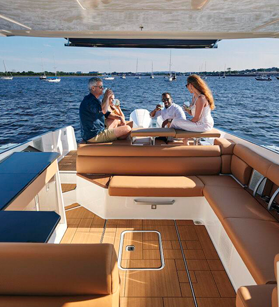 Group of people relaxing on an Aviara yacht