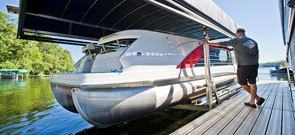 Pontoon on a boat lift